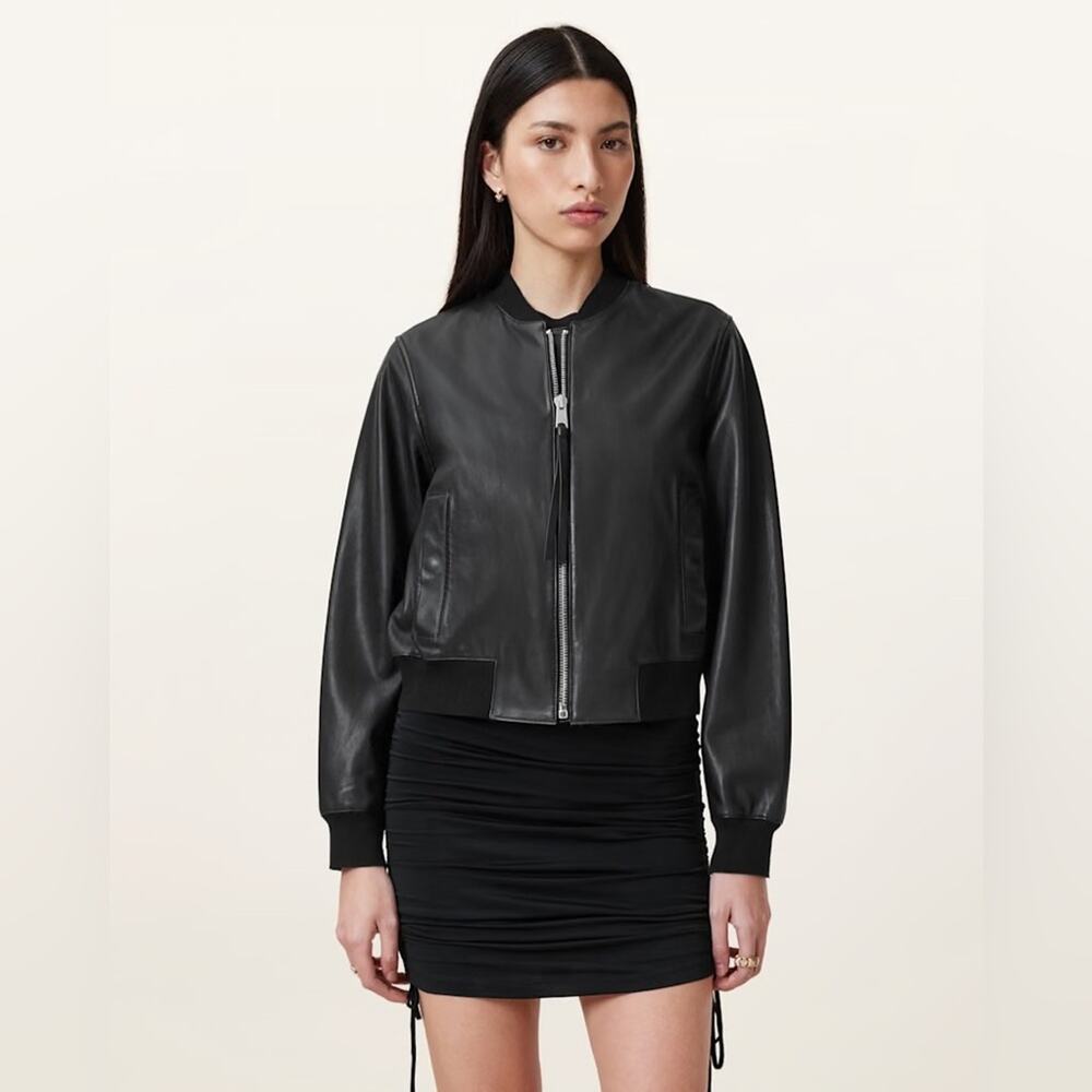 All Saints Orten Leather Bomber Jacket in Black 6